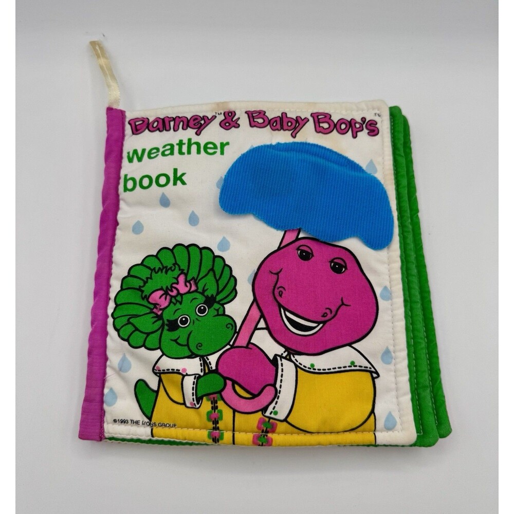 Rare Vintage 1993 Barney & Baby Bop Weather Book Soft Plush Washable